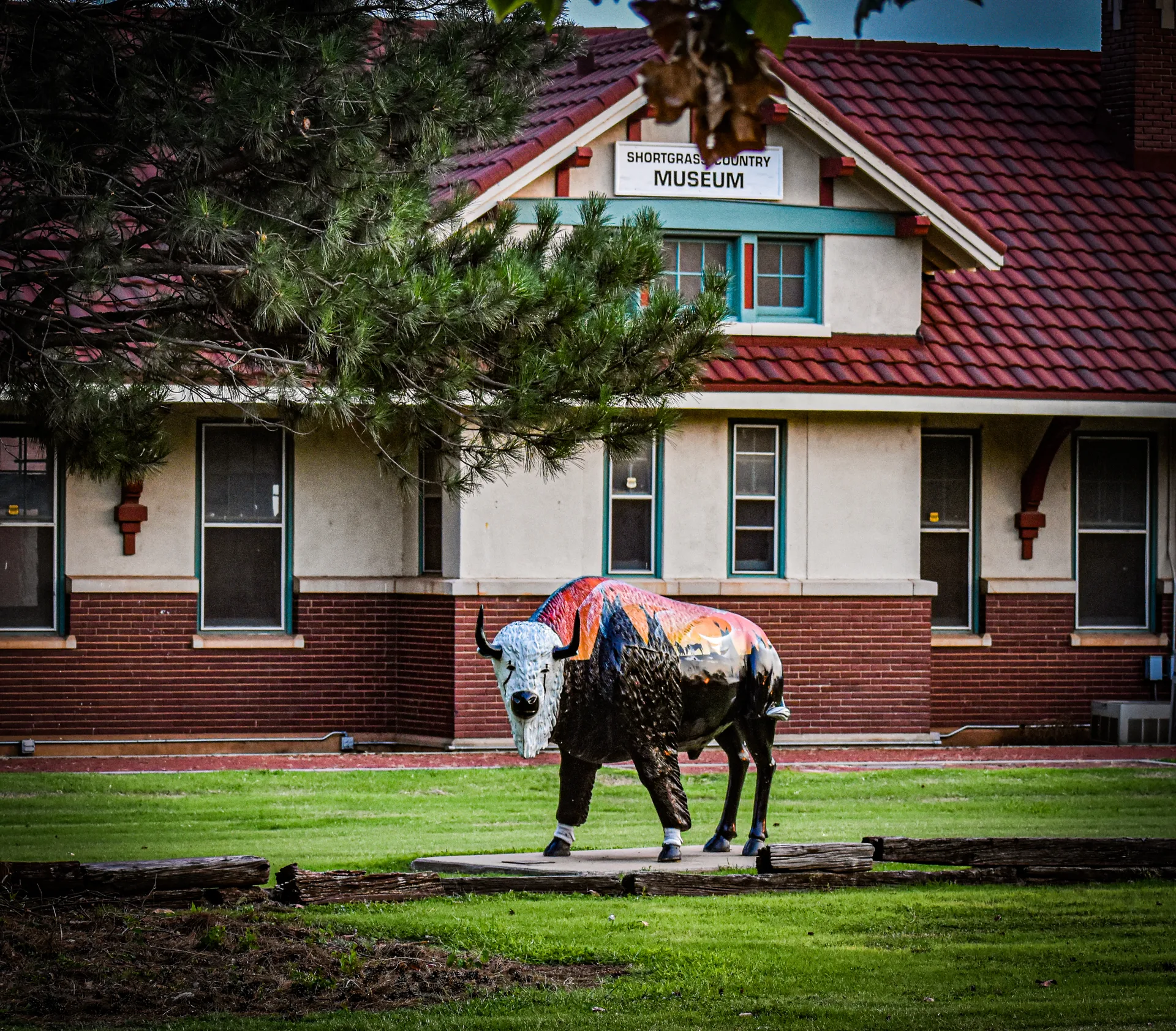 A painted buffalo sculpture outside the Shortgrass Country Museum in Sayre.